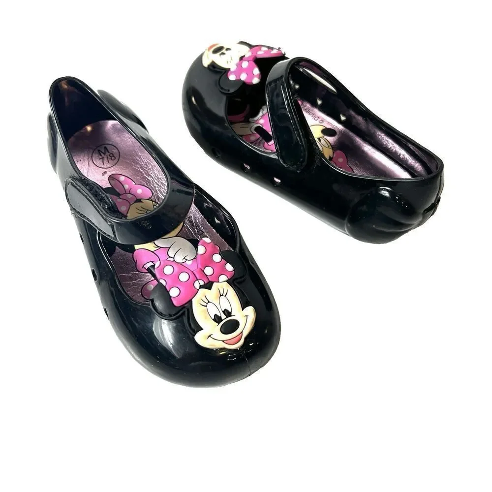 Disney Minnie Toddler Girls Sz 7/8 Snap Black Rubber Dress/Casual Mary Jane Shoe